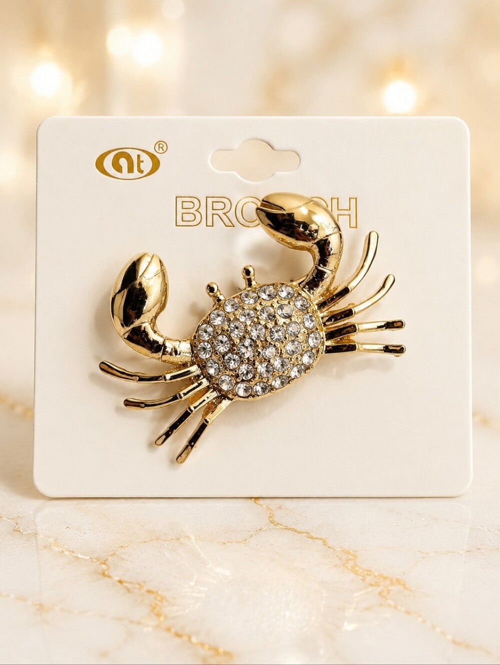 Gold Crystal Crab Brooch Pin - Women Accessories